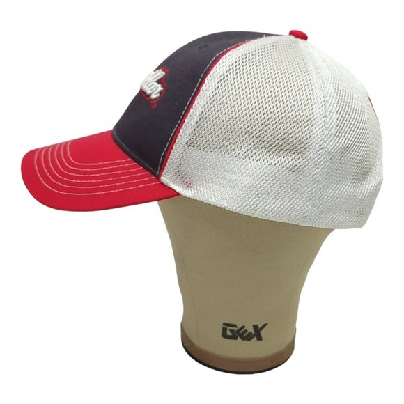 Caterpillar 3D Logo Mesh Strapback Cap Trucker Baseball Hat CAT Blue Red - Picture 8 of 12